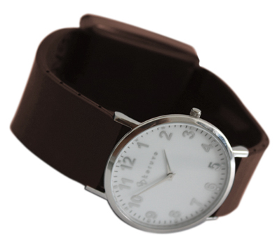 GPS watch for man with brown strap and white dial
